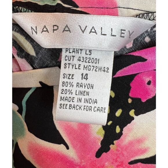 NAPA VALLEY black floral linen rayon blouse A-line beaded skirt suit 12-14 - Picture 9 of 10